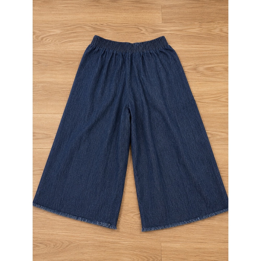 Umgee Wide Leg Cropped Denim Look Pants Raw Hem Pull-On Small